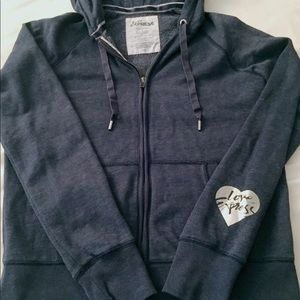 Express Denim Blue Full ZIP Sweatshirt Small Heart